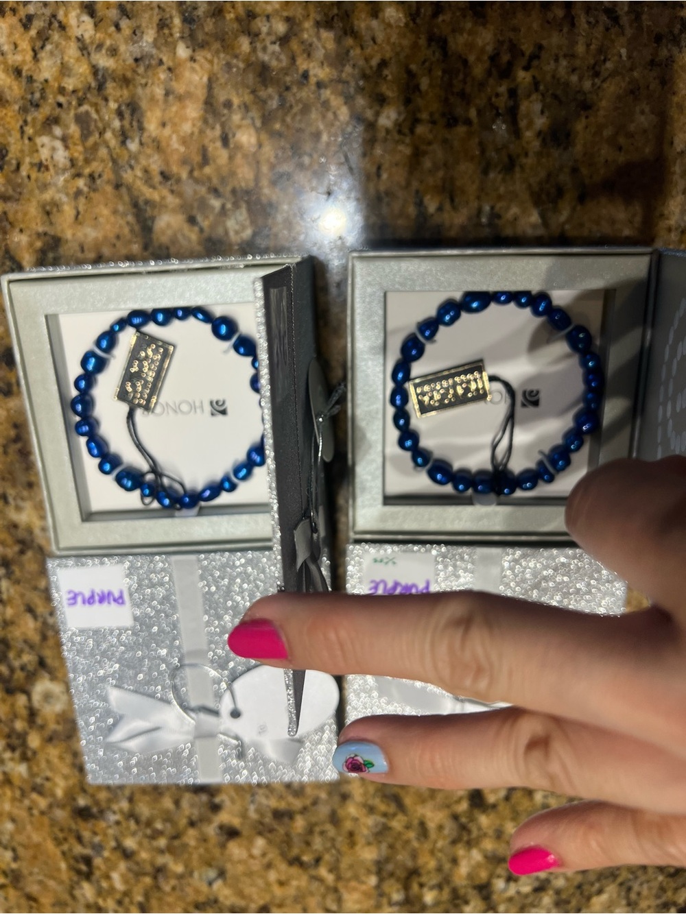 Honora Purple/Blue Pearl Stretch Bracelet in Silver Gift Box Bundle 4
